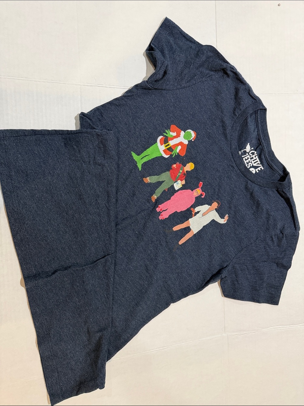 Navy Short Sleeve Graphic Tee with Holiday Character Print